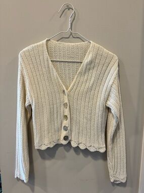 Cream Ribbed V-Neck Button Front Women's Sweater